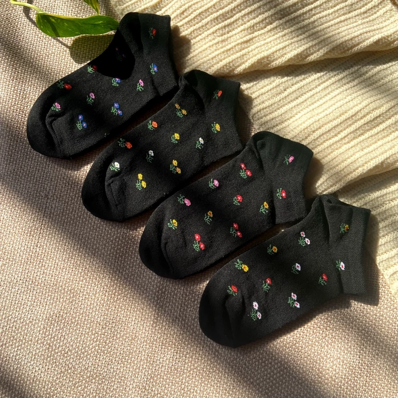 جوراب مچی زنانه طرح گلهای رنگی پک 12عددی