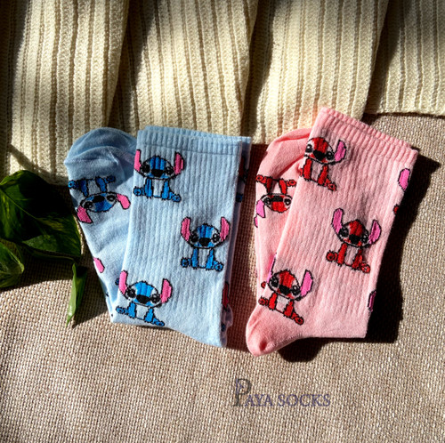 جوراب ساقدار دخترانه طرح استیچ رنگ آبی آسمانی