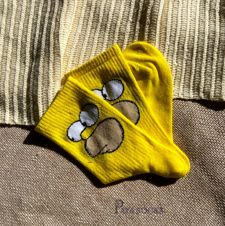 جوراب ساقدار زرد طرح خرسی