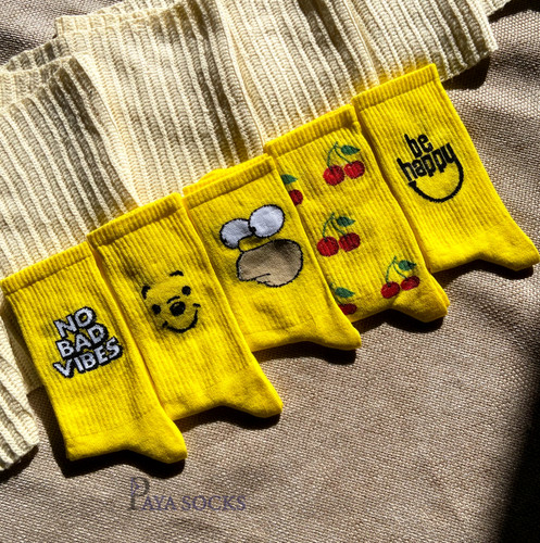 پک جوراب ساقدار زنانه تم زرد پنج عددی