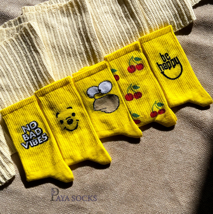 پک جوراب ساقدار زنانه تم زرد پنج عددی