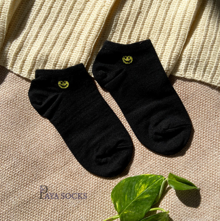 جوراب مچی زنانه طرح ایموجی لبخند مشکی