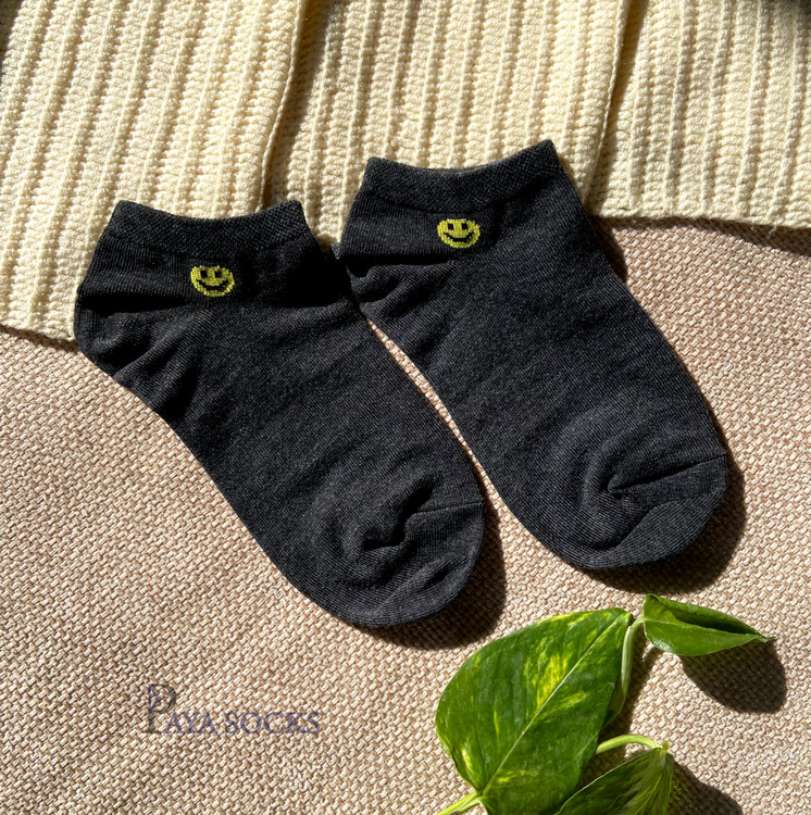جوراب مچی زنانه ایموجی لبخند طوسی تیره